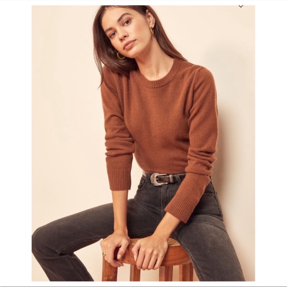 REFORMATION Cashmere Crew Sweater, Cinnamon, Small